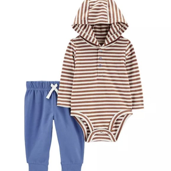 BABY BOY CARTERS HOODED BODYSUIT & JOGGER PANTS SET SIZE 9M  #K28 - Picture 1 of 2